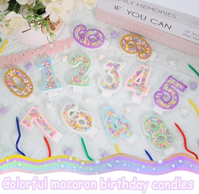 Birthday Candles - Number 8 Candle, Colorful Macaron Candles for Boys/Girls, Blue Cake Decorations, Blue Birthday Decorations, Theme Party Supplies