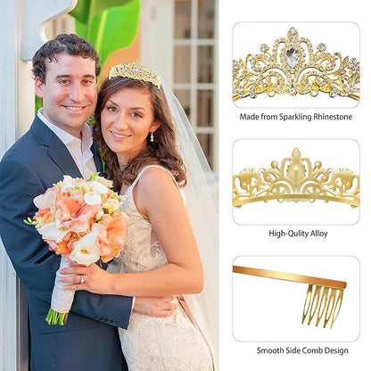 Tiaras for Women Princess Crowns for Woman Crystal Gold Crown Rhinestone Golden Headband Halloween Hair Accessories Tiara for Girls Birthday Gold Tiara for Costume Prom