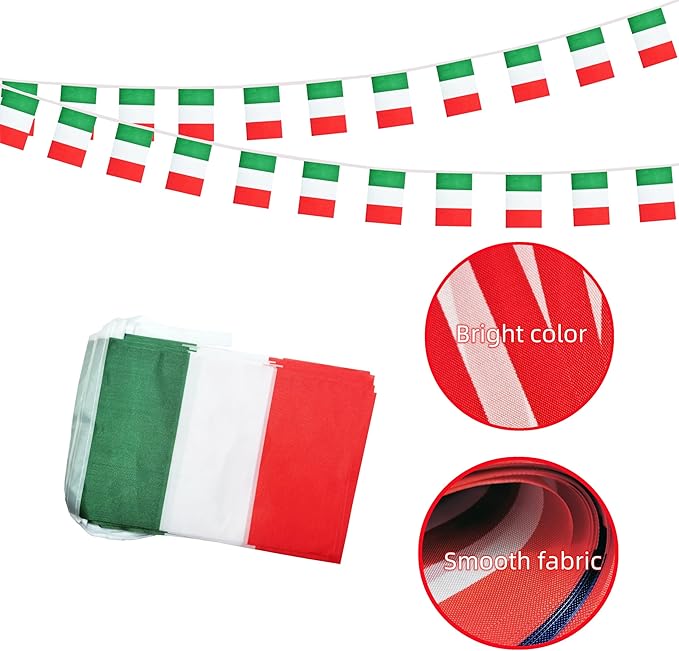 Italy Small String Flags, 50 Feet 38 Pcs Italian Pennant Banner Bunting Flags, Patriotic Events, Independence Day, Country Festival, Commemoration, Decorations (Italy)