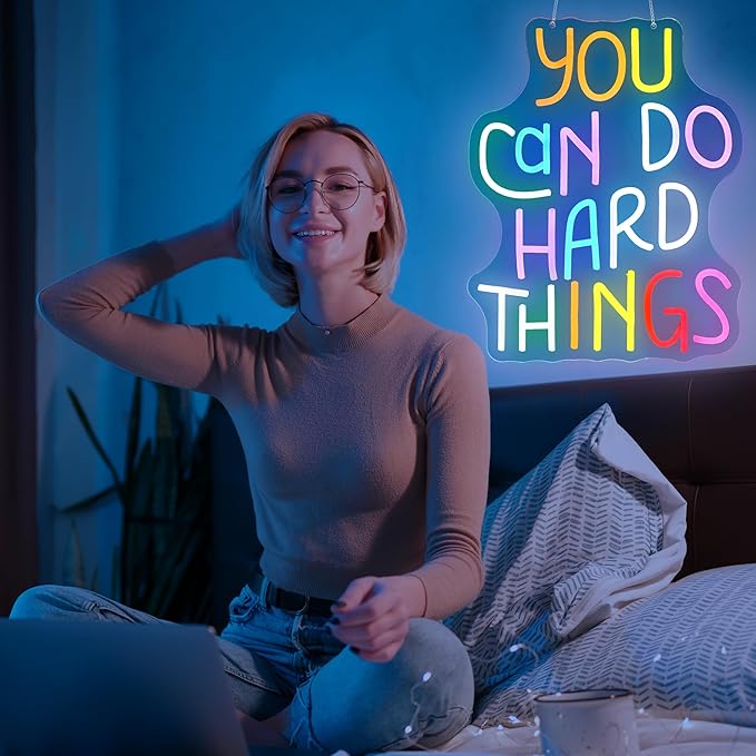 Neon Sign, JGHTURIE You Can Do Hard Things Neon Signs for Wall Decor Led Lights Signs for Classroom Office Business Library Bar Party Art Decoration USB Powered