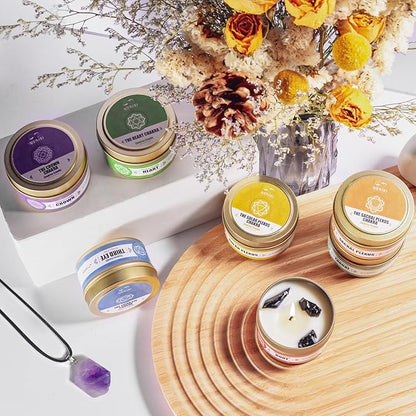 AOOVOO Chakra Candles with Healing Crystals - 7 Chakra Candle Set, Spiritual Gifts for Women, Aromatherapy Candle, Soy Candles for Women