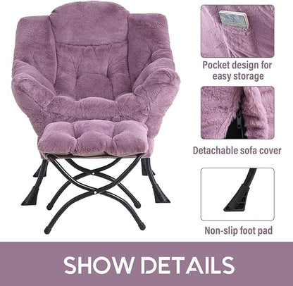 LITA Lazy Chair with Ottoman, Modern Accent Leisure Upholstered Sofa Chair, Lounge Reading Chair with Armrests and a Side Pocket for Living Room, Bedroom & Small Space