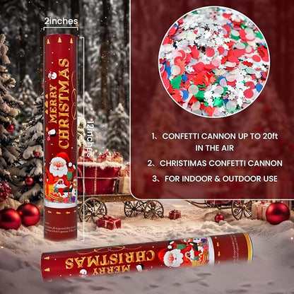 Confetti Cannon Christmas Multicolor Party Poppers 2 Pack Confetti Popper 12 Inch Xmas Confetti Shooters Colorful Confetti Cannons Bulk for Christmas New Year Eve Festival Holiday Celebrations