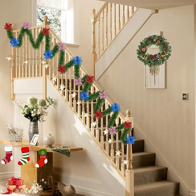 50 Foot Soft Christmas Garland, Non-lit Christmas Garland Ideal for Indoor and Outdoor Decor, Green Tinsel Garland for Holiday Wedding Party Decoration