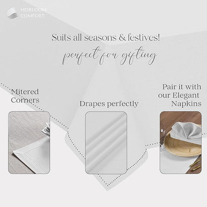 White Tabletop Tablecloth, 60x86 Inch, 100% Cotton, Fits 6-8 Seats, Washable, Soft, Durable, Wrinkle Resistant, Rectangle Table Cover for Dining, Weddings, Holiday Celebrations