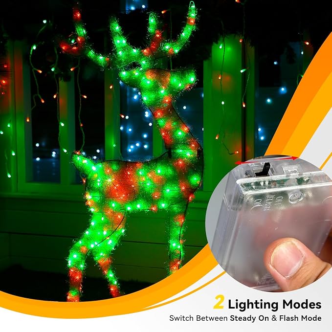 4 Pack 240LED Christmas Fairy Lights Battery Operated - 20FT Twinkle Lights with 2 Lighting Modes Indoor Outdoor, Waterproof Led Fairy Lights for Bedroom, Classroom, Dorm, DIY Decor, Red & Green