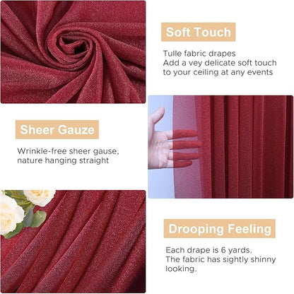 Wokceer Wedding Arch Draping Fabric 6 Panels 28.7" x 20FT Burgundy Drapes Sheer Fabric Backdrop Arch Draping Fabric for Wedding Ceremony Birthday Party Bridal Shower Decoration