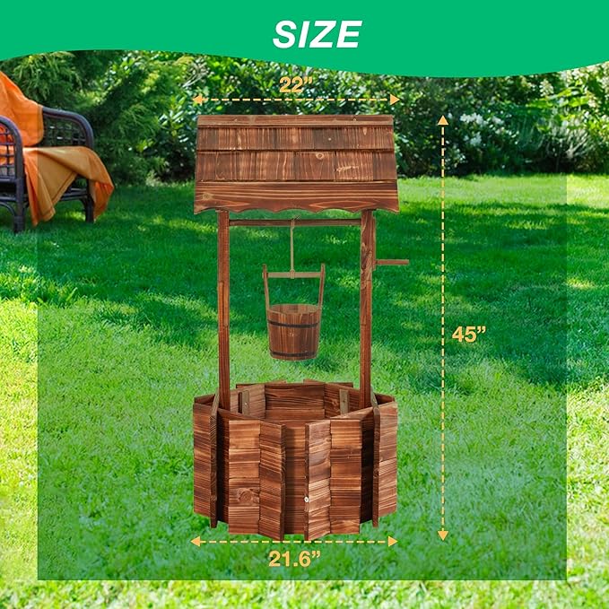 Bezseller Wishing Wells for Outdoors, Wooden Wishing Well Planter for Outdoor Yard, Large Rustic Outdoor Flower Planters with 4 Reinforced Rod & Hanging Bucket for Garden Home Decor(45 inch Tall)
