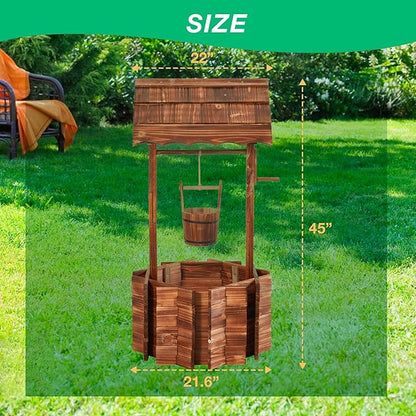 Bezseller Wishing Wells for Outdoors, Wooden Wishing Well Planter for Outdoor Yard, Large Rustic Outdoor Flower Planters with 4 Reinforced Rod & Hanging Bucket for Garden Home Decor(45 inch Tall)