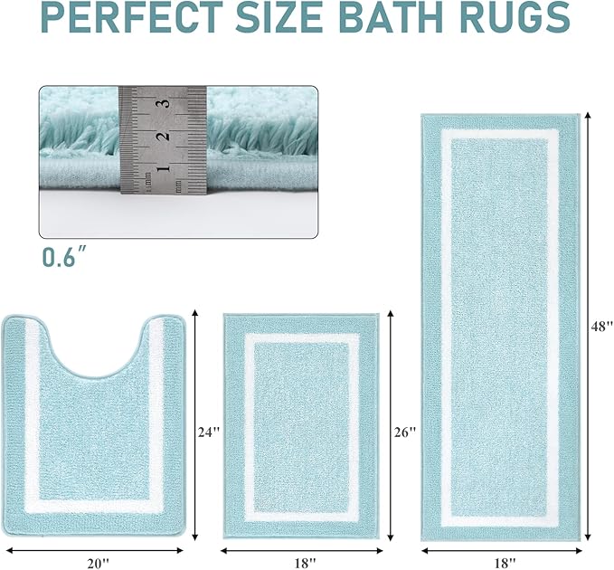 Pauwer 3 Piece Bath Mat Set, Non Slip Plush Mats, Absorbent Shaggy Rug Set with U-Shaped Contour Toilet Mat for Bedroom, Living Room
