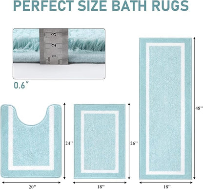 Pauwer 3 Piece Bath Mat Set, Non Slip Plush Mats, Absorbent Shaggy Rug Set with U-Shaped Contour Toilet Mat for Bedroom, Living Room