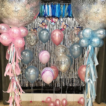 2 Pcs Silver Metallic Tinsel Foil Fringe Curtains Backdrop, 3.28 ft x 6.56 ft Streamers for Birthday Wedding Engagement Bachelorette Party Photo Booth Bridal Shower Baby Shower Decorations Supplies
