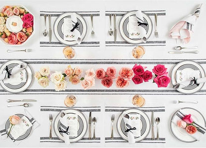 Solino Home Striped Linen Table Runner 36 Inches - 100% Pure Linen Black and White French Stripe Small Table Runner 14 x 36 Inch Ideal for Dresser and Coffee Tables - Fall, Winter