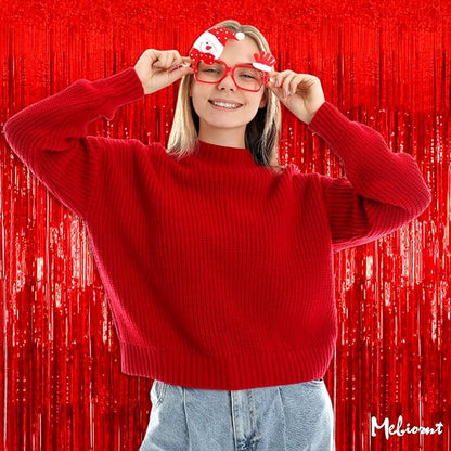 4 Pack 3.2Ft x 8.2Ft Red Fringe Curtain Backdrop, Sparkle Metallic Tinsel Foil Fringe Streamers Background for Photo Booth Birthday Wedding Baby Shower Halloween Christmas Party Decorations