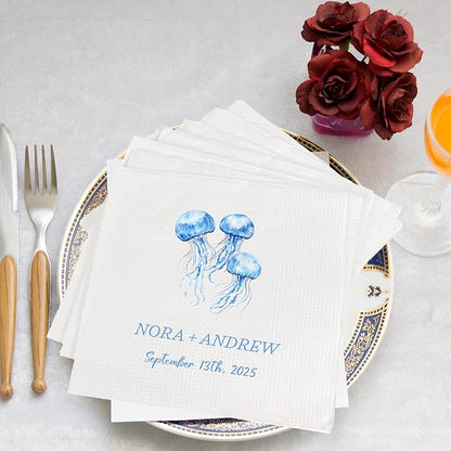 Luxury Custom Cocktail Napkins Wedding, Pack 50 100 150 500 Anniversary Party, Monogram Initials, Rehearsal Dinner Table Decor, Beverage & Luncheon, Saga Green, White Decor Style 5
