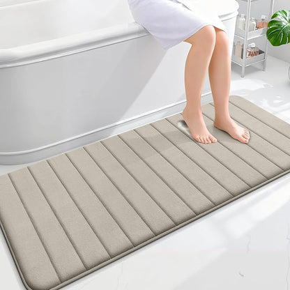 OLANLY Memory Foam Long Bathroom Rugs Runner 59x24, Super Soft Absorbent Bath Mat, Quick Dry, Machine Washable Shower Floor Rugs, Bathmat Carpet, Bathroom Home Decor Accessories, Warm Taupe