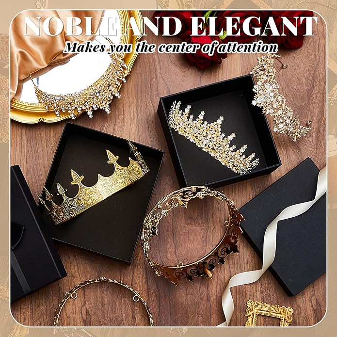 Juexica 6 Pieces Prom King Crown Metal Baroque King and Queen Prince Princess Crystal Headband Tiara Crown Wedding Bridal Accessories for Women Men