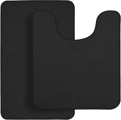 Bathroom Rugs Set 2 Pieces,Thin Bathroom Mats,Toilet Rugs,Quick Dry,Non-Slip,Machine Washable,Low Pile,Absorbent Bath Mats,Shower,Sink,Home Decor Accessories.Black,1'5"x2'3"+1'8"x2" U Shape