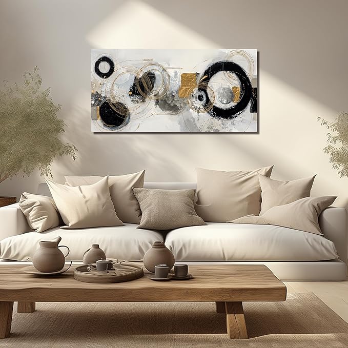 Abstract Pictures Wall Art for Living Room Black White and Gold Wall Decor Office Modern Prints Wall Art for Bedroom Size 20 x 40 Inch