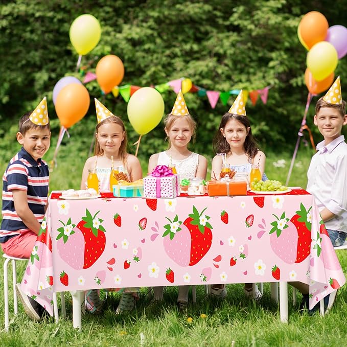 WNINK 6 Pack Strawberry Tablecloths Strawberry Berry Sweet One Table Covers for Birthday Party Decoration Berry Sweet Baby Shower Party Supplies 54" x 108"