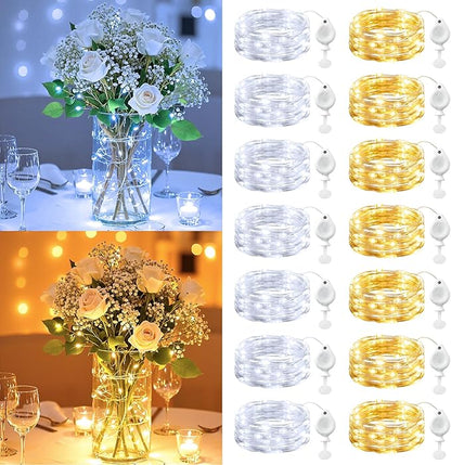 Brightown 14 Pack Warm White and White LED Fairy Lights Battery Operated String Lights, 7ft 20LED Waterproof Silver Wire String Lights, Firefly Starry Moon Lights for Mason Jars DIY Christmas Wedding