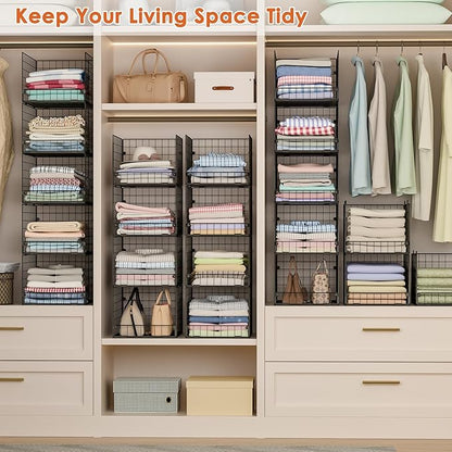 5-Tier Stackable Closet Storage Baskets, Closet Organizers and Storage Shelves, Foldable & Stackable Clothes Storage Bins for Closet Organizer System, Closet Shelf Organizer for Home,Black
