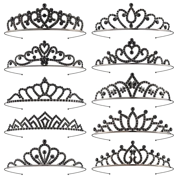10 Pcs Black Crown Tiaras Headband for Women Girls - Bulk Crystals Princess Tiara Black Swan Crowns Costume Accessories Outfits Gothic Vampire Crown for Prom Pageants Halloween Cosplay Parties