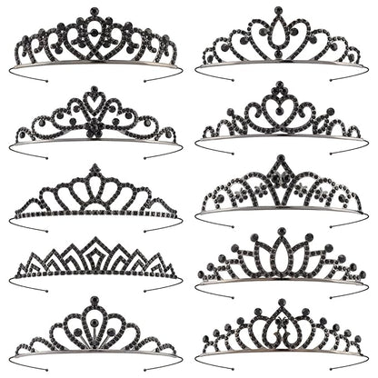10 Pcs Black Crown Tiaras Headband for Women Girls - Bulk Crystals Princess Tiara Black Swan Crowns Costume Accessories Outfits Gothic Vampire Crown for Prom Pageants Halloween Cosplay Parties