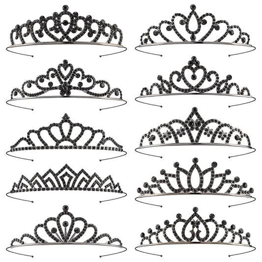 10 Pcs Black Crown Tiaras Headband for Women Girls - Bulk Crystals Princess Tiara Black Swan Crowns Costume Accessories Outfits Gothic Vampire Crown for Prom Pageants Halloween Cosplay Parties