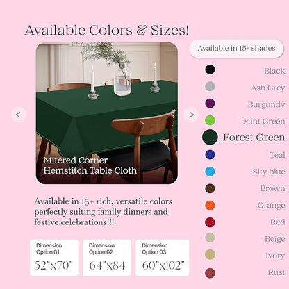 Forest Green Cotton Tablecloth, Table Cover 52x70 Inch, Fits 4-6 Seats, Soft, Durable, Washable, Wrinkle Resistant, Rectangle Table Cloth for Dining, Christmas, Winter Celebrations