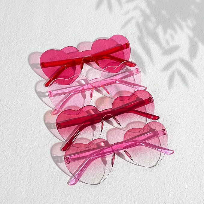SUNOVELTIES 18 Heart Shape Rimless Sunglasses Transparent Candy Color Party Glasses Colored Eyewear for Women