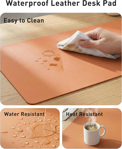 Aothia Faux Leather Desk Mat - Large Mouse Pad, Non-Slip PU Leather Blotter, Waterproof Writing Surface for Office and Home (Orange, 40" x 24")