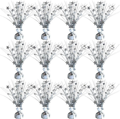 12 Pack Metallic Sliver Foil Spray Centerpieces Stars Brust Table Centerpieces for Wedding Birthday Anniversary Holiday Party Decor, Metallic Star Balloon Wights for Party, Decor for Party