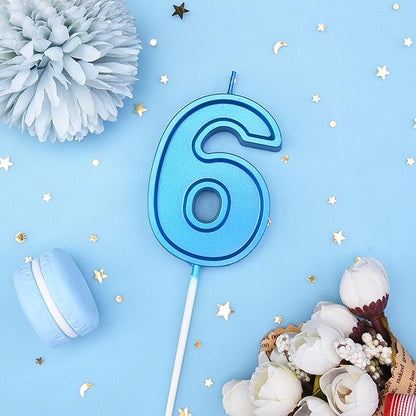 PHD CAKE 2.76 Inch Luxe Blue 6 Number Birthday Candles, Blue Number Candles, Cake Number Candles, Party Celebration