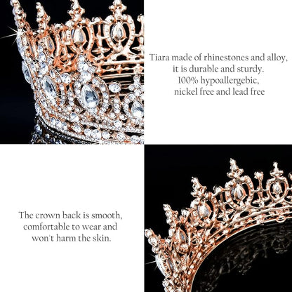 COCIDE Queen Crown for Women Rose Gold Crystal Tiara and Crown for Girl Rhinestones Hair Accessories for Wedding Bride Birthday Party Prom Bridal Bridesmaid (Clear Crystal + Rose Gold Tiara)