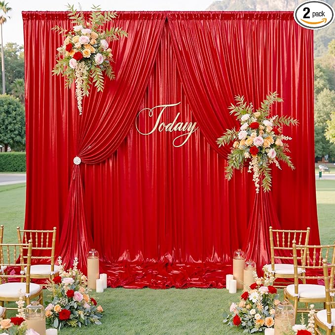 10x10ft Shimmer Red Sequin Backdrop Curtain for Parties, Thick Wrinkle Free Glitter Backdrop Drapes Photo Back Drop Curtains for Birthday Wedding Party Photography Background-2 Panels 5x10ft