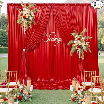 10x10ft Shimmer Red Sequin Backdrop Curtain for Parties, Thick Wrinkle Free Glitter Backdrop Drapes Photo Back Drop Curtains for Birthday Wedding Party Photography Background-2 Panels 5x10ft
