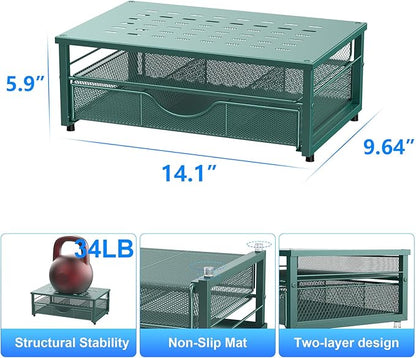 gianotter Computer Monitor Stand Riser, office organizer with Drawer, Office Organizers Storage for Classroom Office Supplies (Dark Green)