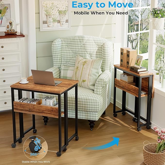 GreenForest Folding Desk Small Rolling Desk with Storage Shelf, 31.5 inch Foldable Computer Desk with Wheels for Small Space, Easy Assembly,Walnut