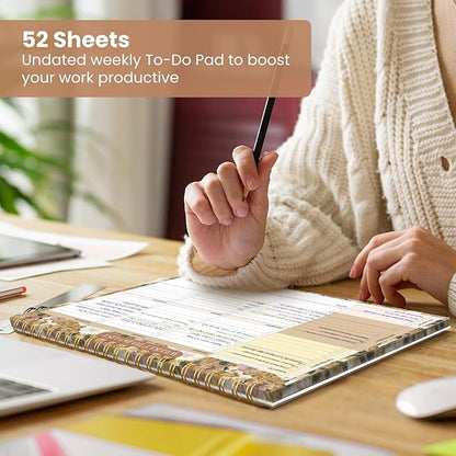 Weekly To Do List Notepad with 52 Undated Sheets（8.5"×11"）- Undated Weekly Planner Notepad for Office Desk Accessories and Supplies - Toffee Blossom