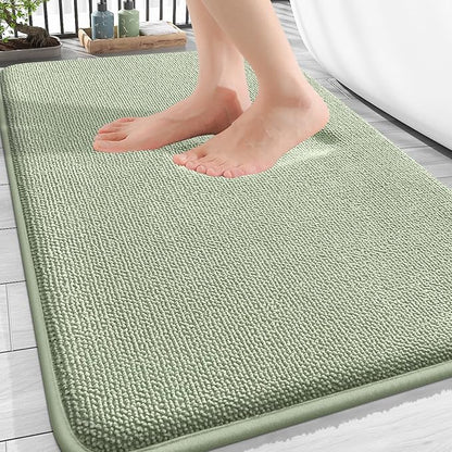 OLANLY Thick Memory Foam Bath Mat Rug 30x18, Extra Soft Absorbent Bathroom Rug, Quick Dry Bath Mats, Non-Slip, Machine Washable Carpet for Bathroom, Tub and Shower, Home Decor Accessories, Sage Green