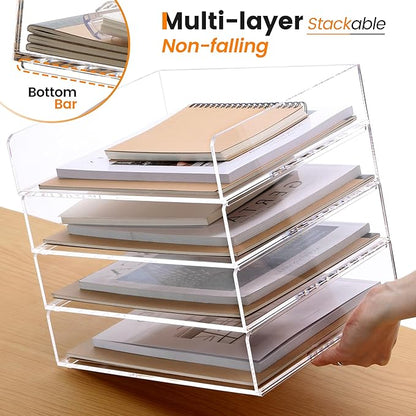 Acrylic Paper Tray, 4 Tier Paper Organizer for Desk, Clear Acrylic Desk Organizers, Stackable Letter Tray Workspace Organizer -Art Storage for School Classroom -4 Pack…
