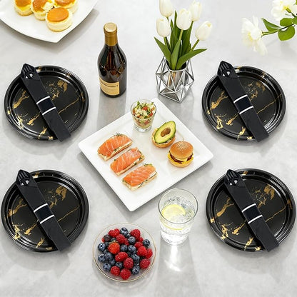 50 Pack Pre Rolled Black Plastic Silverware Set,Wrapped Plastic Cutlery Set with Napkin Include 50 Forks,50 Spoons,50 Knives and 50 Black Napkins for Party,Wedding