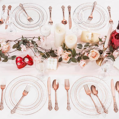 90 Pieces Rose Gold Plastic Silverware - Heavy Duty Disposable Utensils - Fancy Gold Plastic Cutlery Set Includes 30 Forks, 30 Spoons, 30 Knives for Dinner Parties Weddings