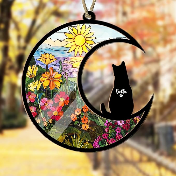 Personalized Pet Memorial Suncatcher – Custom Dog & Cat Suncatcher with Name, Breed, and Multiple Background Options for Up to 3 Pets, Pet Loss Sympathy Gift, Memorial Keepsake for Dog and Cat Lovers