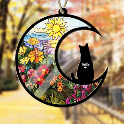 Personalized Pet Memorial Suncatcher – Custom Dog & Cat Suncatcher with Name, Breed, and Multiple Background Options for Up to 3 Pets, Pet Loss Sympathy Gift, Memorial Keepsake for Dog and Cat Lovers