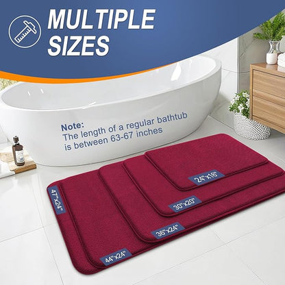 OLANLY Thick Memory Foam Bath Mat Rug 59x20, Extra Soft Absorbent Bathroom Rug, Quick Dry Bath Mats, Non-Slip, Machine Washable Carpet for Bathroom, Tub and Shower, Home Decor Accessories, Burgundy