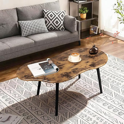Small Coffee Table Cloud Shape Coffee Table Industrial Wooden Irregular Center Floor Low Table Mid Century Decorative Furniture for Living Room Small Spaces Office Glossy Brown