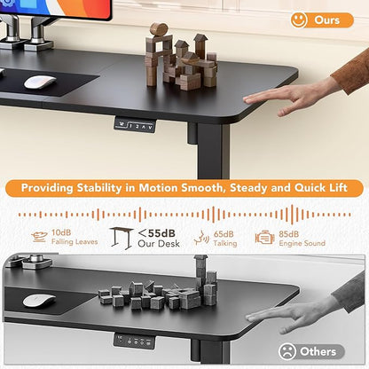 Furmax 55 x 24 Inches Electric Height Adjustable Standing Desk Large Sit Stand Up Desk Home Office Computer Desk Memory Preset with T-Shaped Metal Bracket, Black