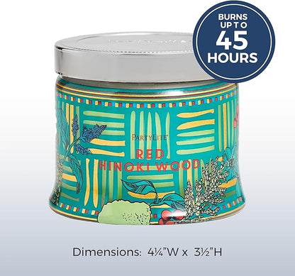 PartyLite 3-Wick Jar Candle, Highly Fragranced Clean Burning Glass Candle, 25-45 Hours Burn Time (Red Hinoki Wood)